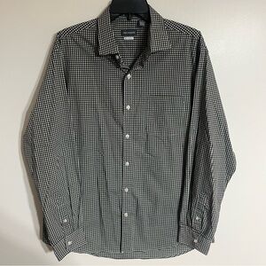 Men's Van Heusen Long Sleeve Button Down Plaid Shirt Size Large‎ Black Tan White